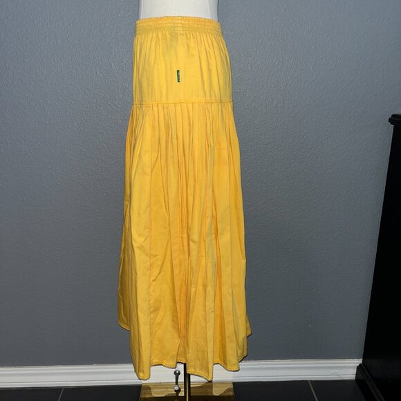 VINTAGE GENE EWING BIS SUNNY YELLOW PULL ON COTTAGECORE 100% COTTON MAXI SKIRT M - Picture 6 of 13